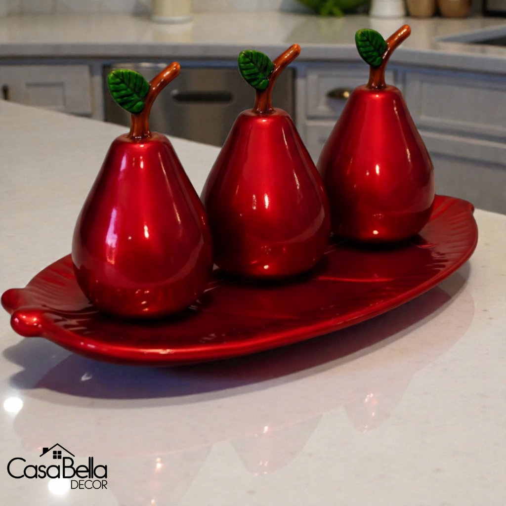 Kit Frutas Pêra Cerâmica Fruteira Decoração Mesa Cozinha Aparador