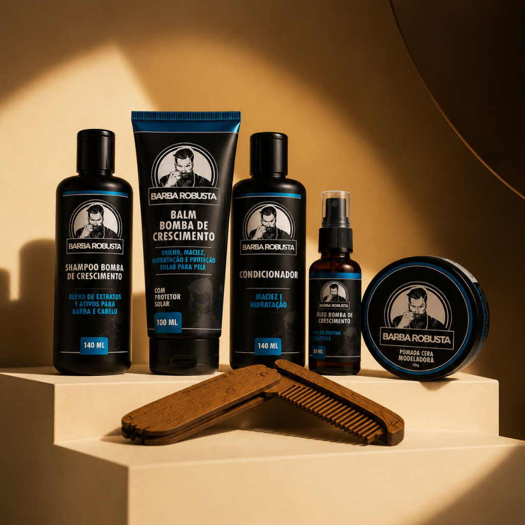 kit  Barba Robusta Shampoo, Condicionador, Balm, Óleo, Cera, Pente