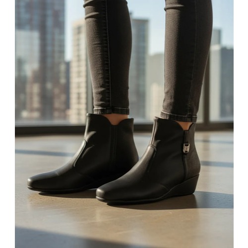 Bota Piccadilly Cano Curto Anabela Coturno Baixo Ortopédica