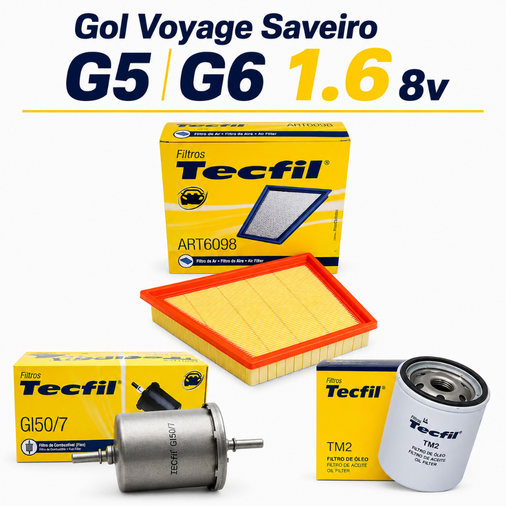 Kit Filtros Gol Voyage Saveiro G5 G6 1.6 Oleo Combustivel Ar Tecfil Original