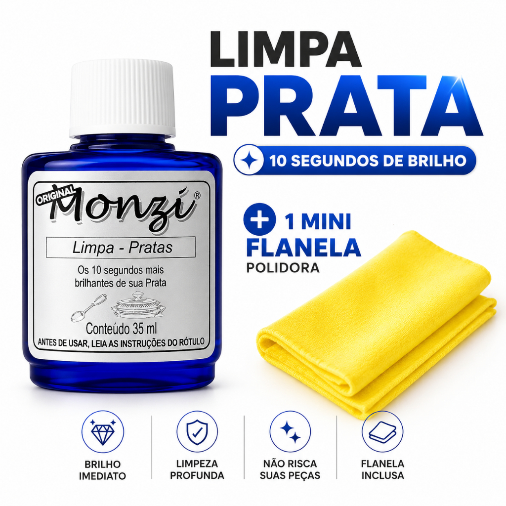 Limpa Prata monzi original frasco 35ml +01mini flanela polidora
