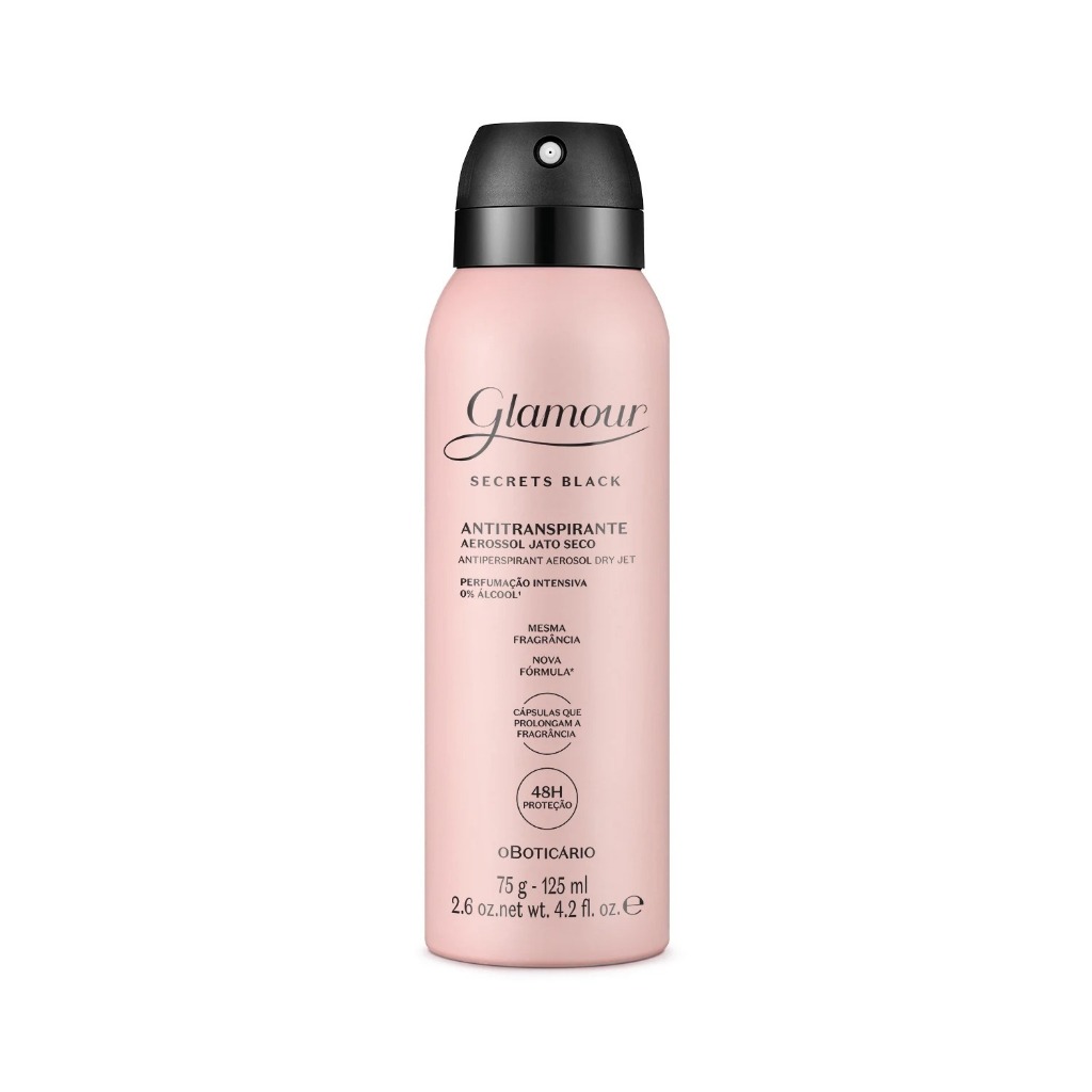 Desodorante Antitranspirante Aerossol Glamour Secrets Black 75G/125Ml o Boticário