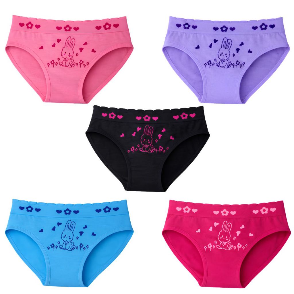Kit 5 Calcinhas Infantis para Meninas Detalhes Cores Sortidas Tecido Leve Macio Feminina Confortável Uso Diário