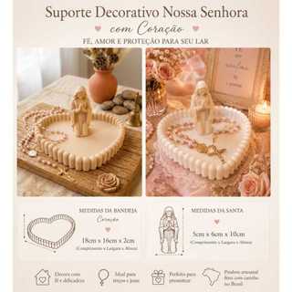 Nossa Senhora, porta terço, bandeja coração, decoração religiosa, presente católico,imagem religiosa, suporte para terço
