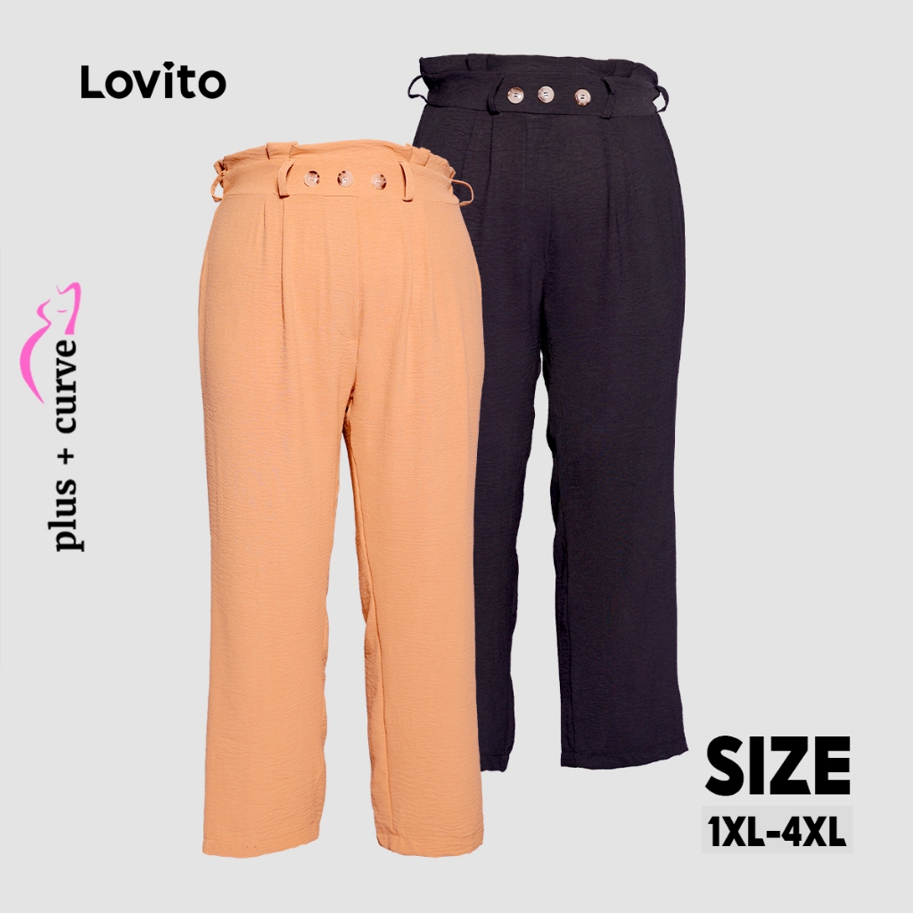 Lovito Plus Size Calça Clochard com Botões no Cós PTB1164BRL1194