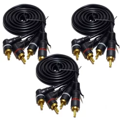 Kit 3 Cabo RCA 1 Metro Emborrachado Preto Antirruído Profissional Filtro Cobre Flexível