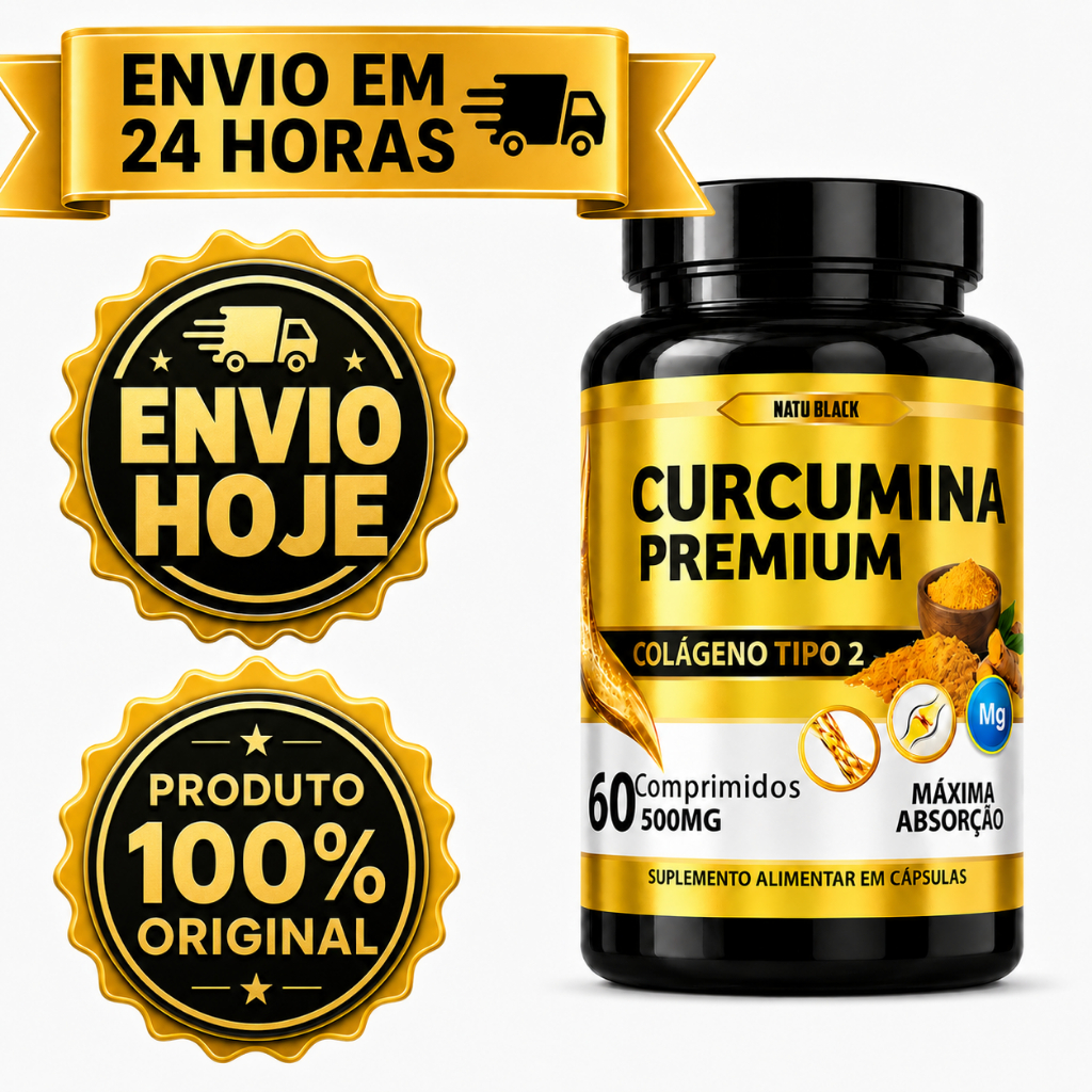 CURCUMINA + COLÁGENO TIPO 2 Original Curcúma Longa 60 Comprimidos - POTE PARA 30 DIAS USO