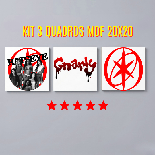 Kit 3 Quadros Katseye K-Pop Feminina Gnarly Música Internacional l Placa de MDF Decoração Quarto Estilo