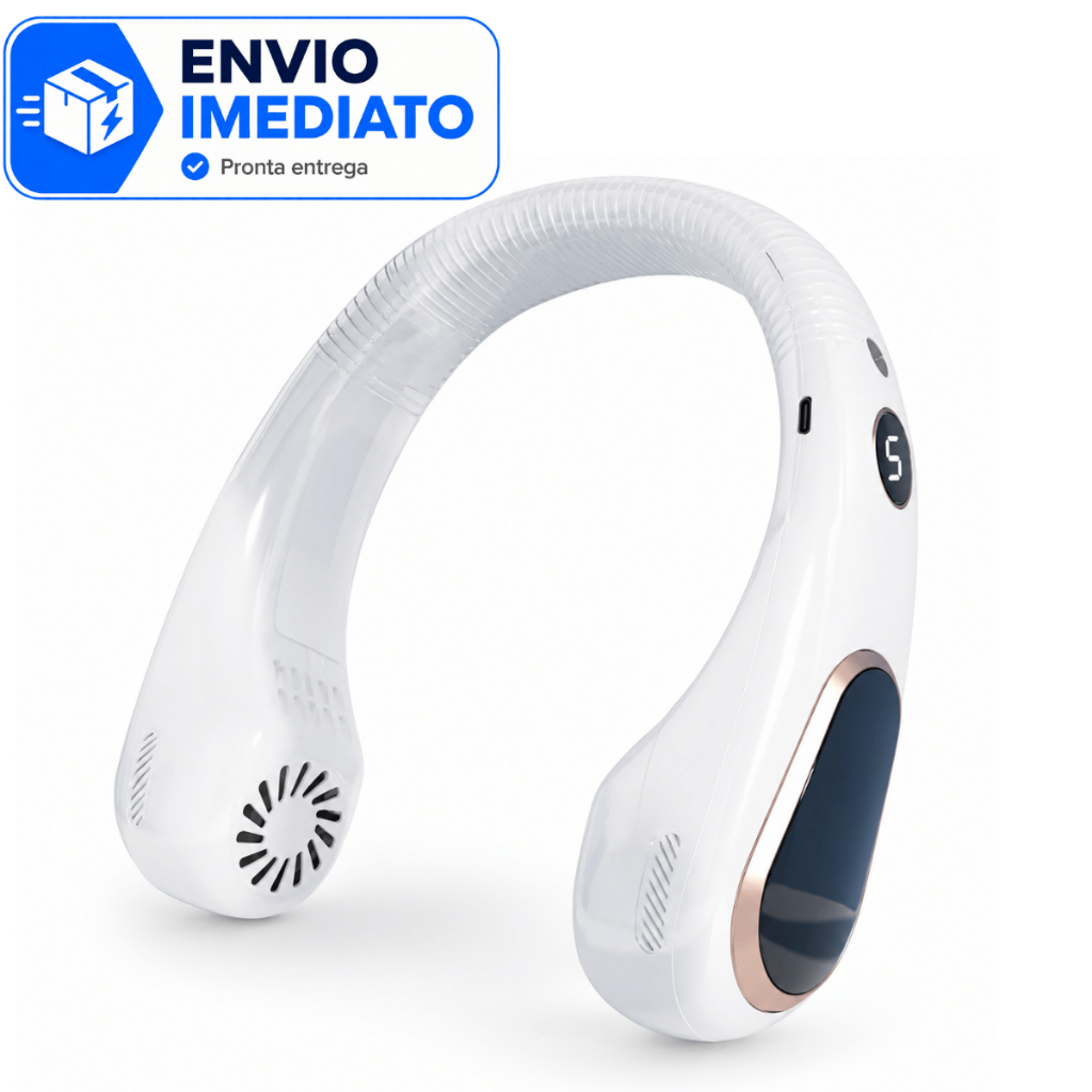 Ventilador De Pescoço Portátil Recarregável USB 1200mAh Sem Hélice 4 Velocidades Display Digital