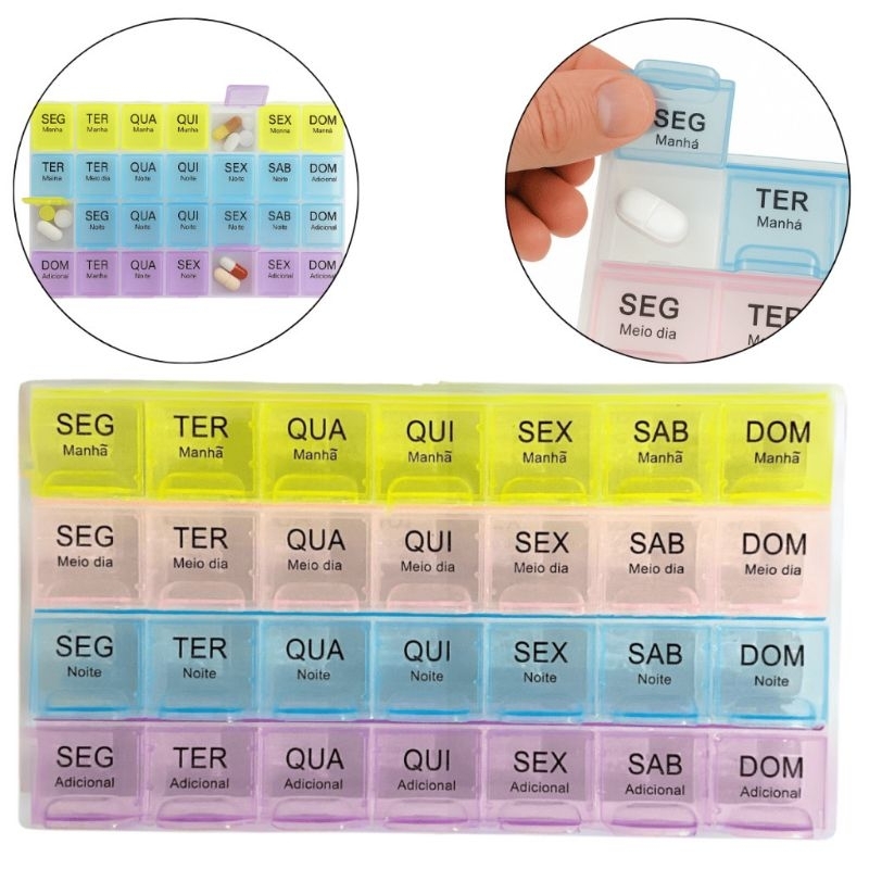Porta Remédios Semanal 28 Dias Solução Completa para Suplementos e Medicamentos