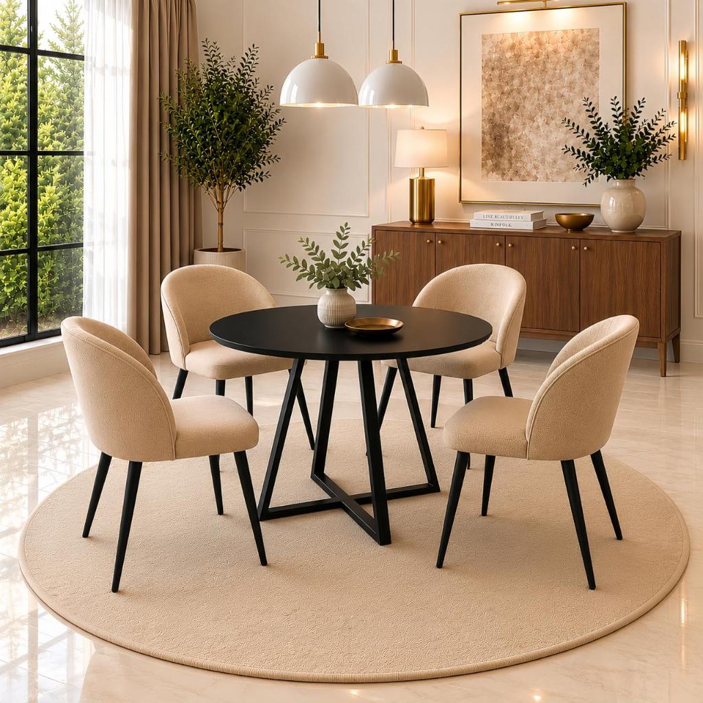 Mesa De Jantar Redonda 4 Lugares Moderna Pés Aço Tampo MDF Sala De Jantar Gourmet Estilo Industrial