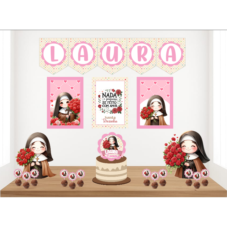 Kit Personalizado Festa Infantil SANTA TEREZINHA Decoração Aniversário Mesversário Só Um Bolinho Lembrancinhas