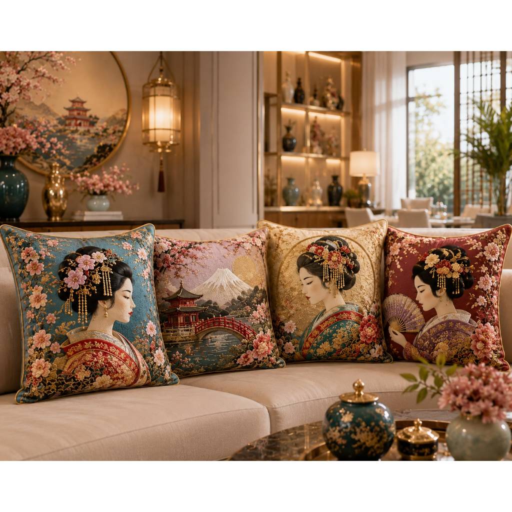 Kit Capas Almofadas 45x45 4 peças ESTAMPADA DEUSA CHINESA DOS 4 ELEMENTOS Exclusiva ENVIO IMEDIATO