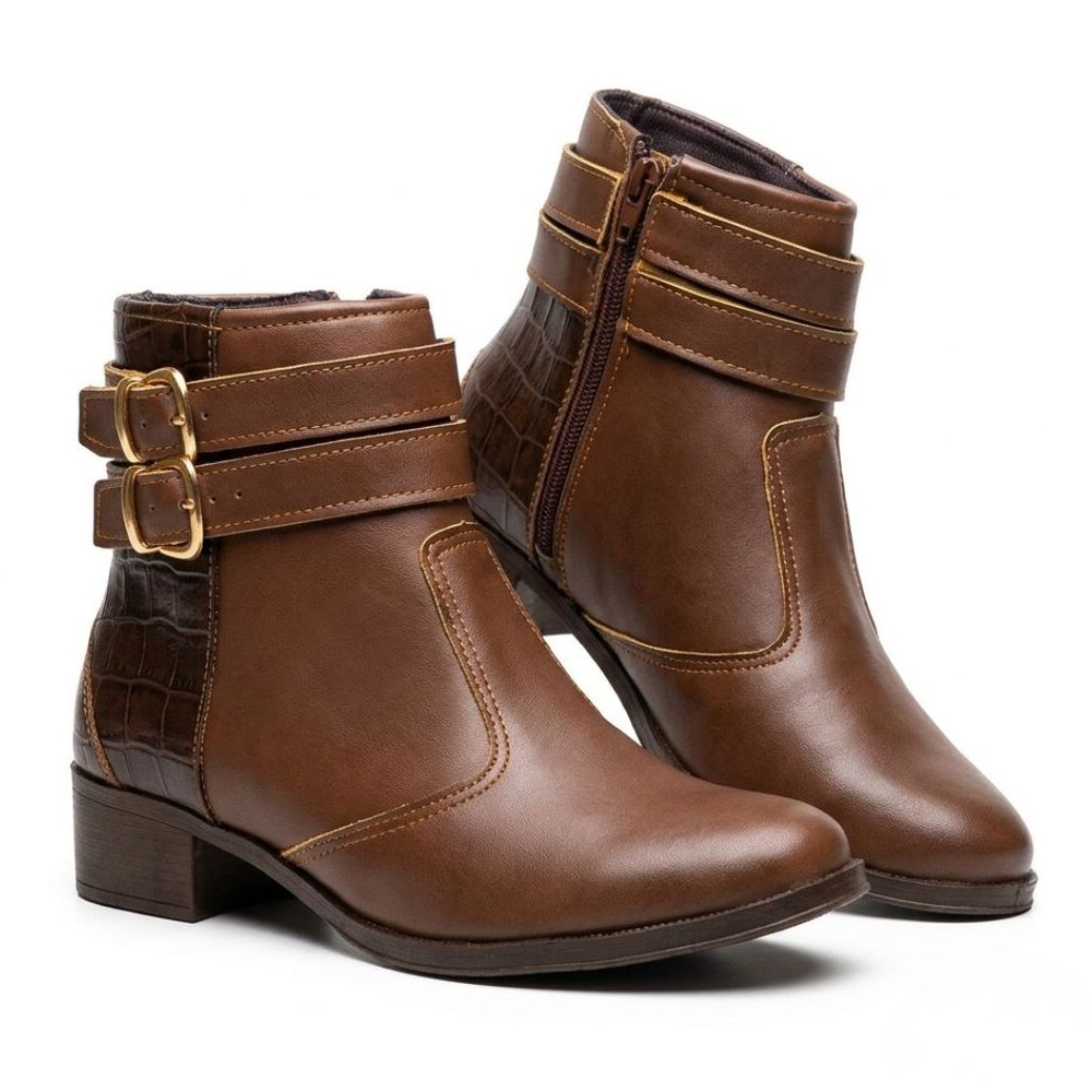 Bota Feminina Cano Médio Coturno Inverno Com Fivela Cano Curto Moda Elegante Lançamento