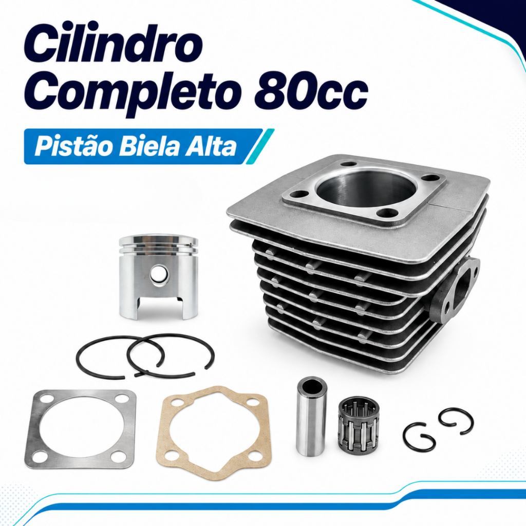 Cilindro Completo Pistão Biela Alta 80cc Para Bicicleta Motorizada Com Juntas Anéis Pino E Travas