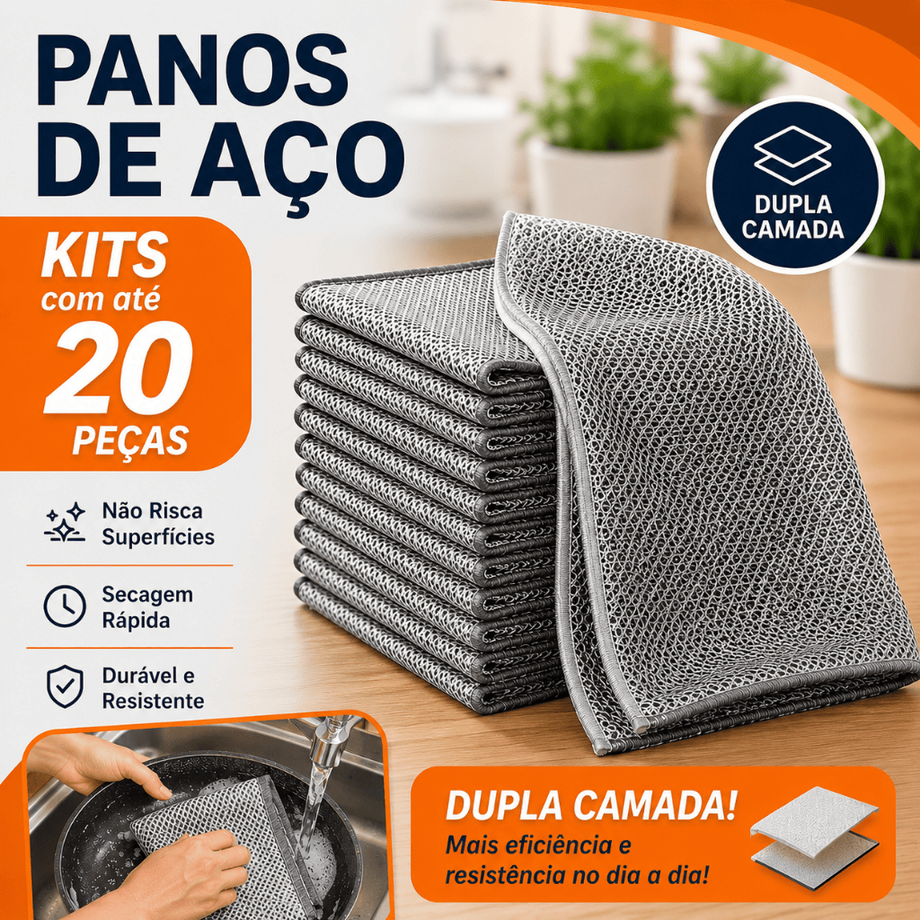 Imagem Kit 20 Panos de Limpeza Aço Premium Dupla Camada Lava Louça Panela Fogão Tira Gordura