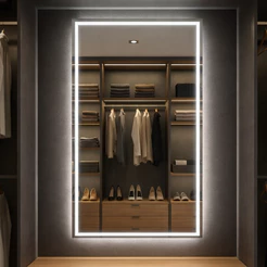 Espelho Grande Retangular 70x50cm Jateado Lapidado 3 Cores com LED Touch Decoração Bivolt