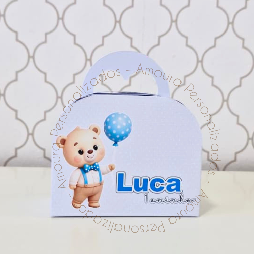 CAIXA MALETA PERSONALIZADA PARA LEMBRANCINHAS URSINHO BALOEIRO AZUL |CAIXINHA|FESTA|ANIVERSARIO|URSO