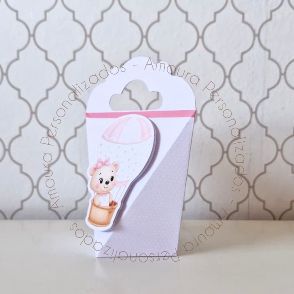 CAIXA TRIANGULOVE PERSONALIZADA PARA LEMBRANCINHAS URSINHA BALOEIRA ROSA|CAIXINHAS|ANIVERSARIO| URSA