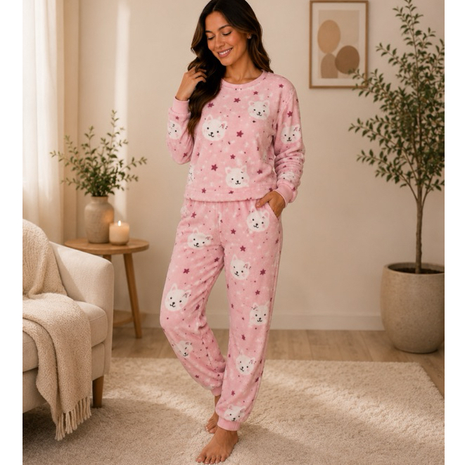 Pijama Feminino Em Fleece Slim e Plus - Estampas Lindas e Malha Quentinha