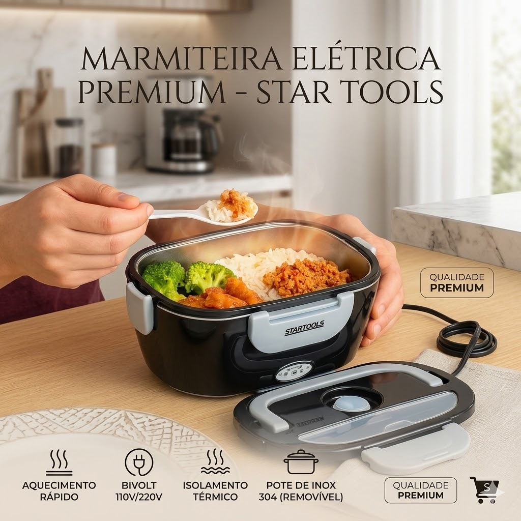 Marmita Elétrica Luxo Marmiteira Térmica Bivolt Inox Star Tools Pote Lancheira Portátil Trabalho