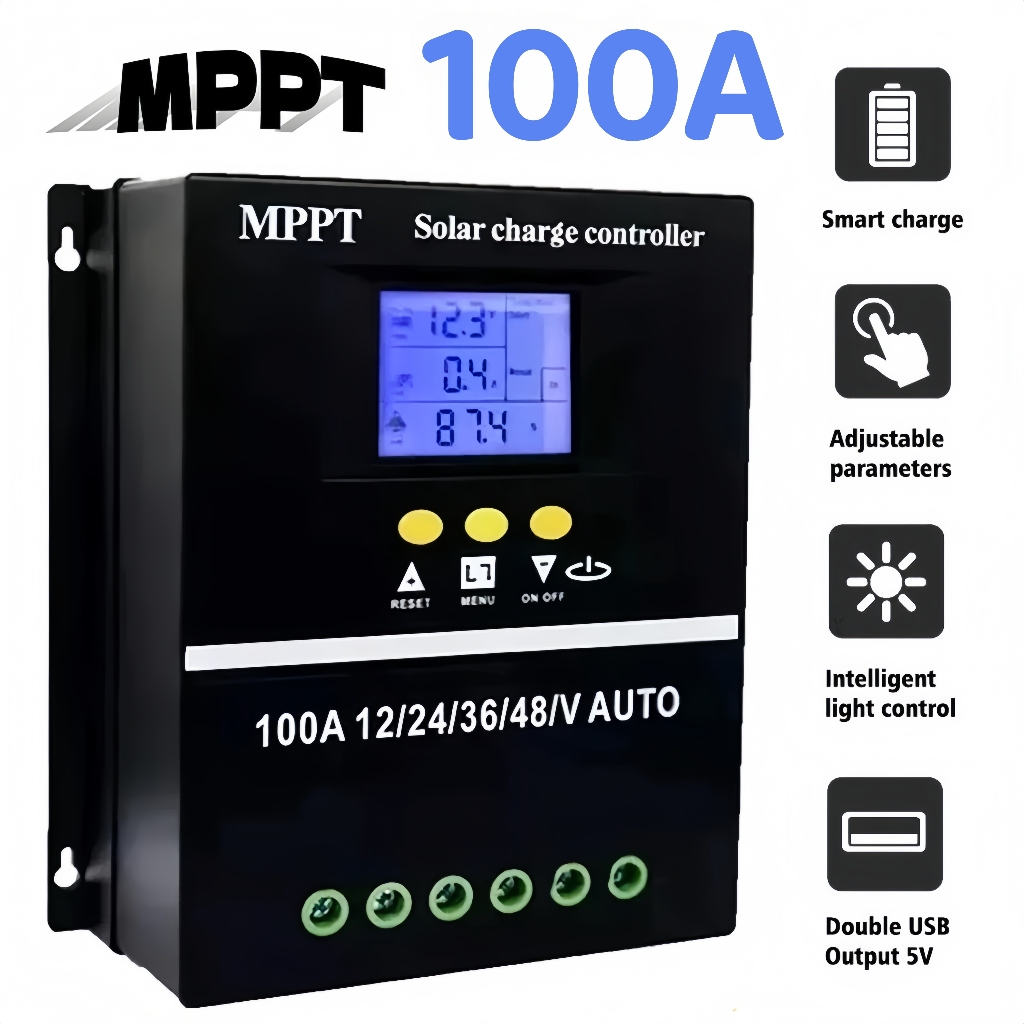Controlador de carga solar MPPT 100A regulador 12/24/36/48V para sistema solar