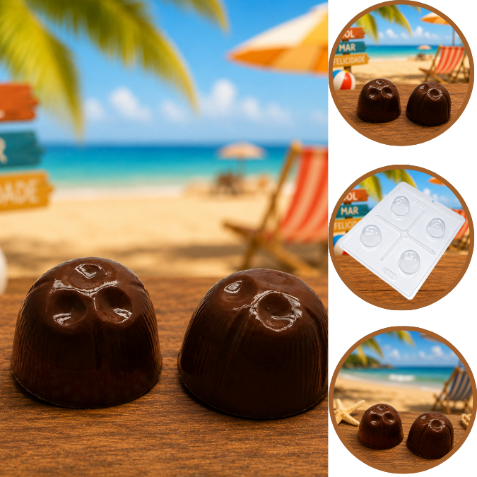 1~5 Forma BWB Com Silicone(3 partes)Para Chocolate Cód. 822-Trufa Coco 38g. Para Festas Trufas, Bombons, Alfajor(CHOCO)