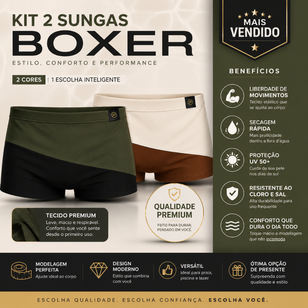 Kit 2 Sungas Boxer Masculina Praia Secagem Rápida Conforto Estilo