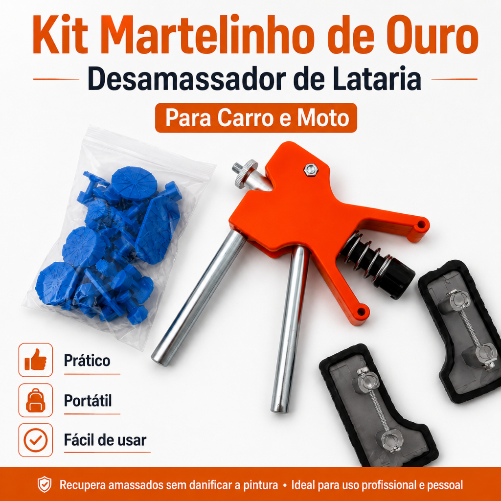 Martelinho de Ouro Desamassador de Lataria Repuxador Manual Para Carro e Moto