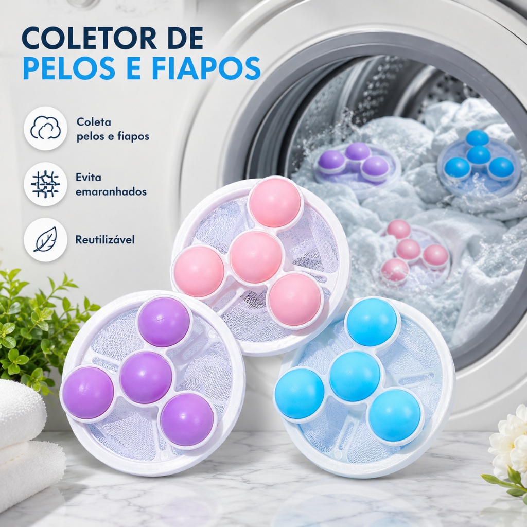 Kit Coletor De Pelos E Fiapos Flutuante Filtro Para Maquina De Lavar Roupa Pet Cachorro Gato Reutilizavel Tira Pelo