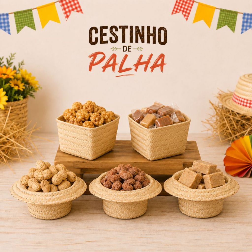 2/4/6/8/10 Cachepo Jarrinho Cesto De Palha Pequeno Junino Centro de Mesa Enfeite Quadrilha Festa