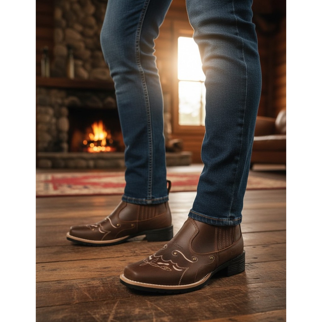 Botina Feminina Zebu Mustang Terra Original 71145 Couro Bovino Legitimo Bico Quadrado Em Couro Premium Country
