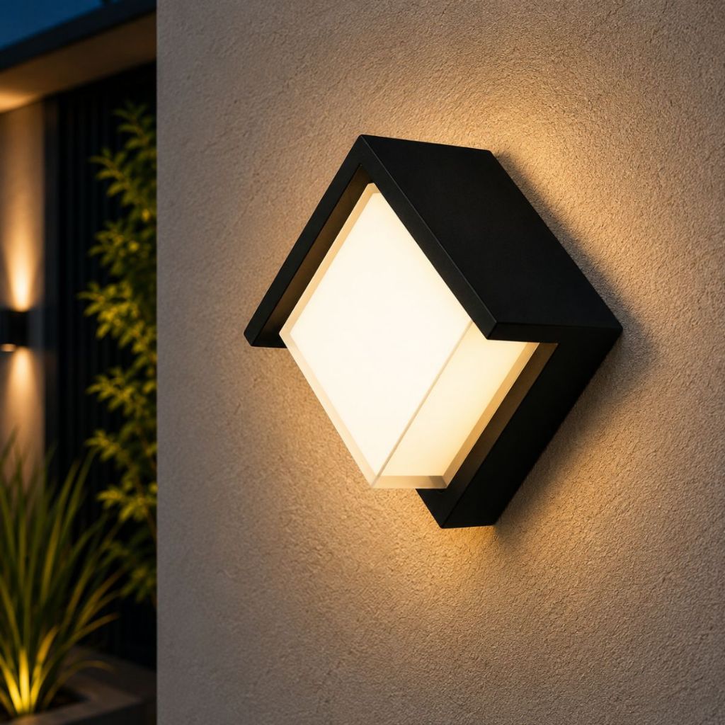 Arandela Led Externa 6w Ip65 Geoma Quadrado Preta 3000k Branco quente Bivolt