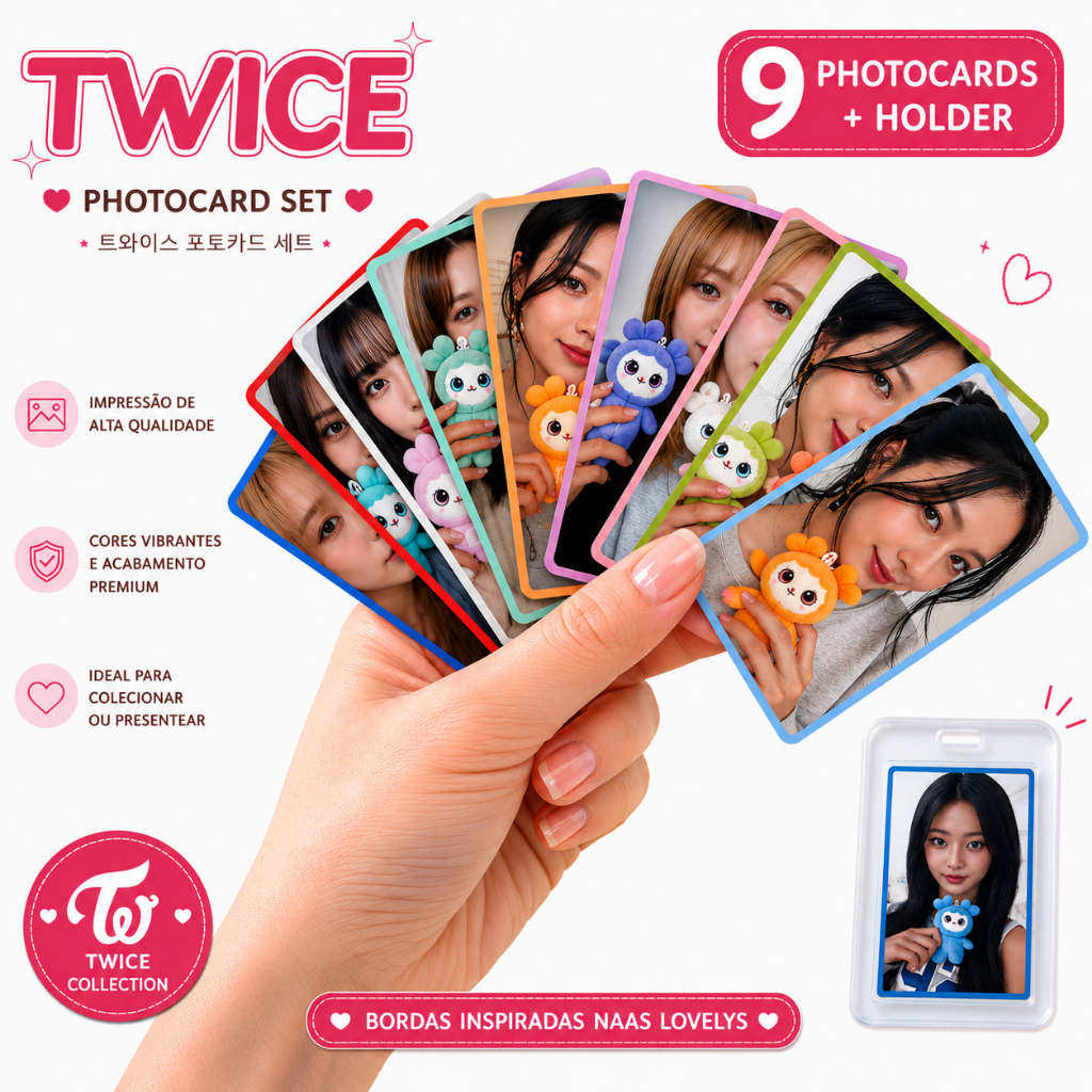 Kit 9 Photocards Twice Com Bordas Lovely + Holder Kpop