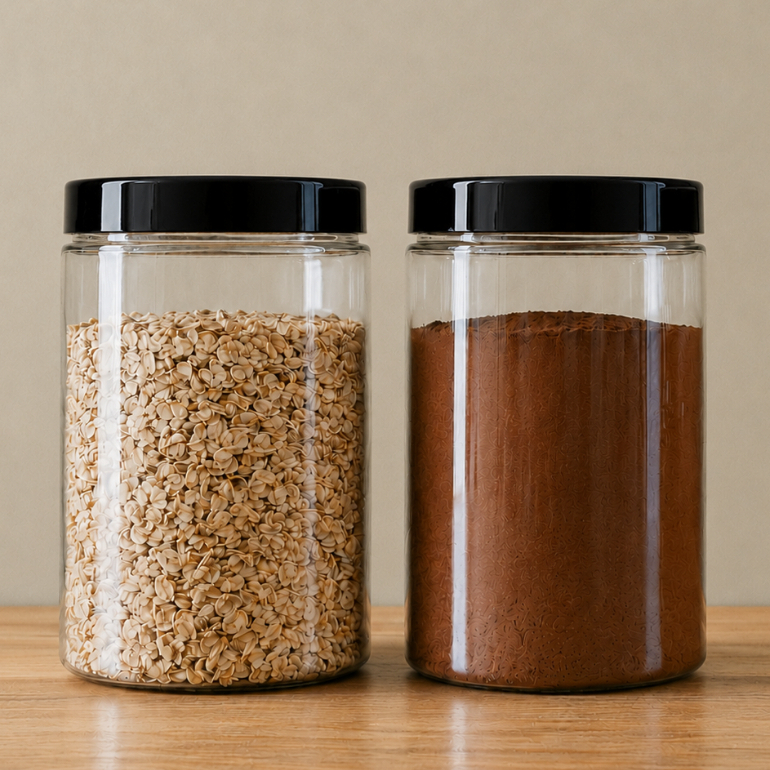 Kit 2 Potes 1500ml Reto Transparente Básicos Minimalista Tampa Preta de Rosca Cozinha Mantimento