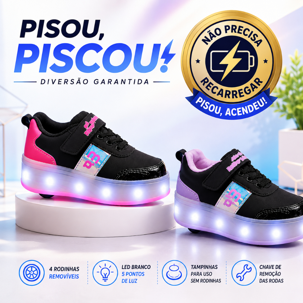 Tênis de Rodinha Infantil Menina COM LED  2 em 1 Removível Confortável Antiderrapante Escolar