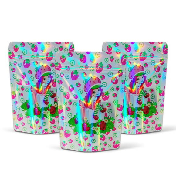 Saquinho Metalizado Zip 10x15cm Lembrancinha Festa Infantil Zip Abre e Fecha Saquinho Vazio Moranguinho