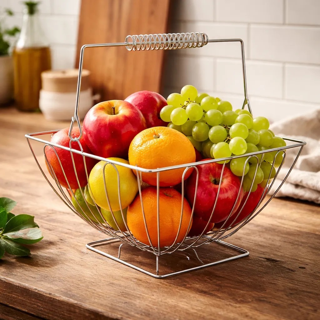 Fruteira Quadrada De Ferro Quadrada Com Alça E Pés