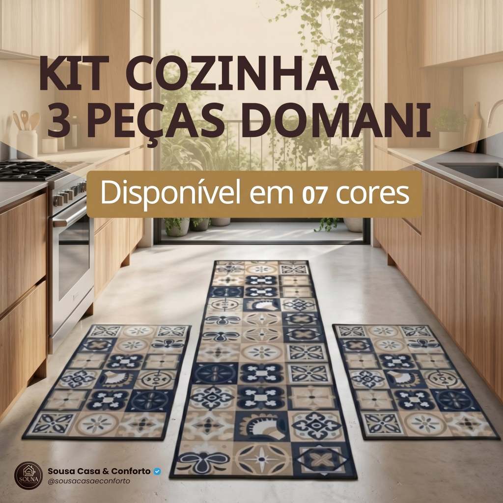 Kit Cozinha Pia Completo 3 Peças Antiderrapante Tapete Domani J. Serrano Várias Cores