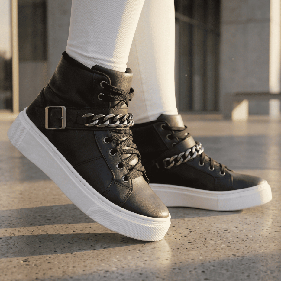 Botinha Feminina Estilosa Confortável 33 ao 39 Tênis Cano Alto Moda Luxo Premium Estilo blogueira