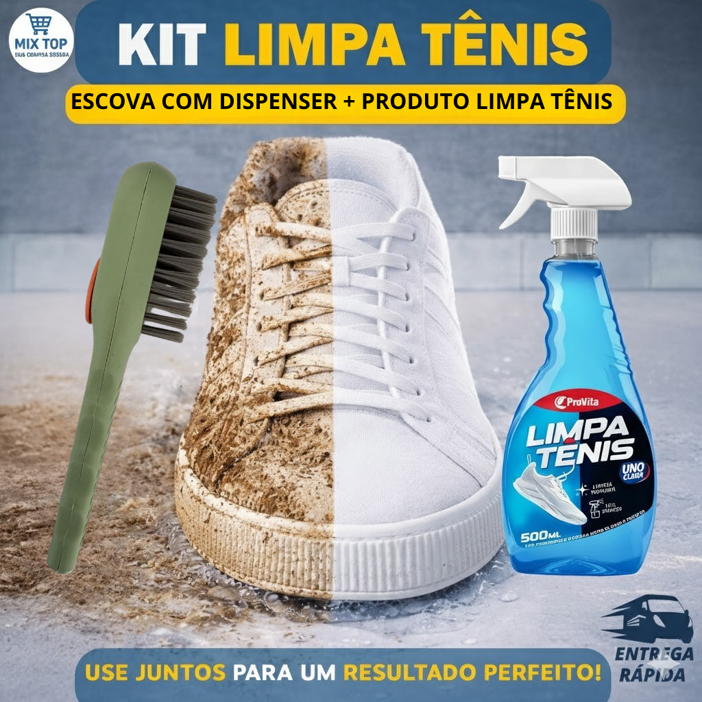 Kit Limpa Tênis Profissional + Escova - Restaurador Instantâneo Limpeza Profunda 500ml