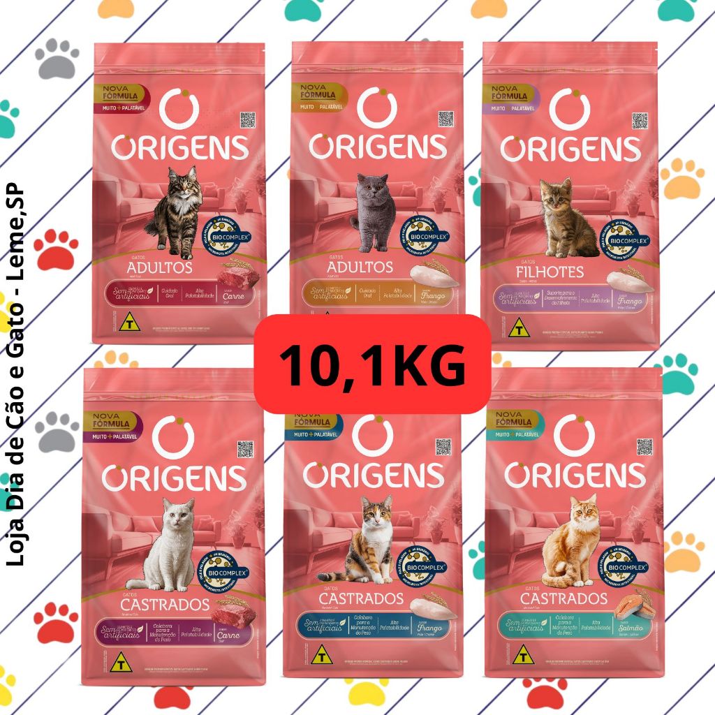 Ração 10,1Kg - Origens Premium Especial para Gatos Filhotes, Adultos, Castrados - Ração para gatos