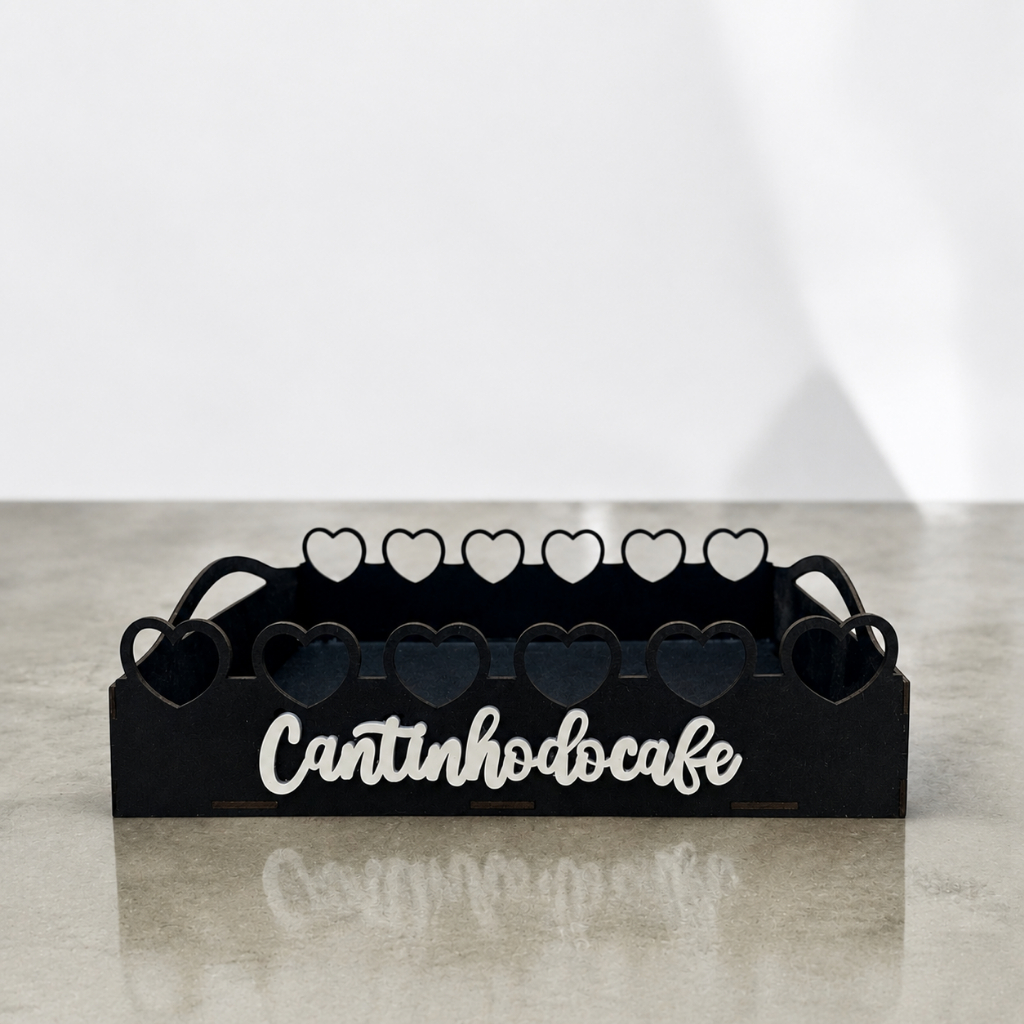 Bandeja Cantinho do Café MDF Preto ou Cru MDF Decorativa P/M/G Cozinha
