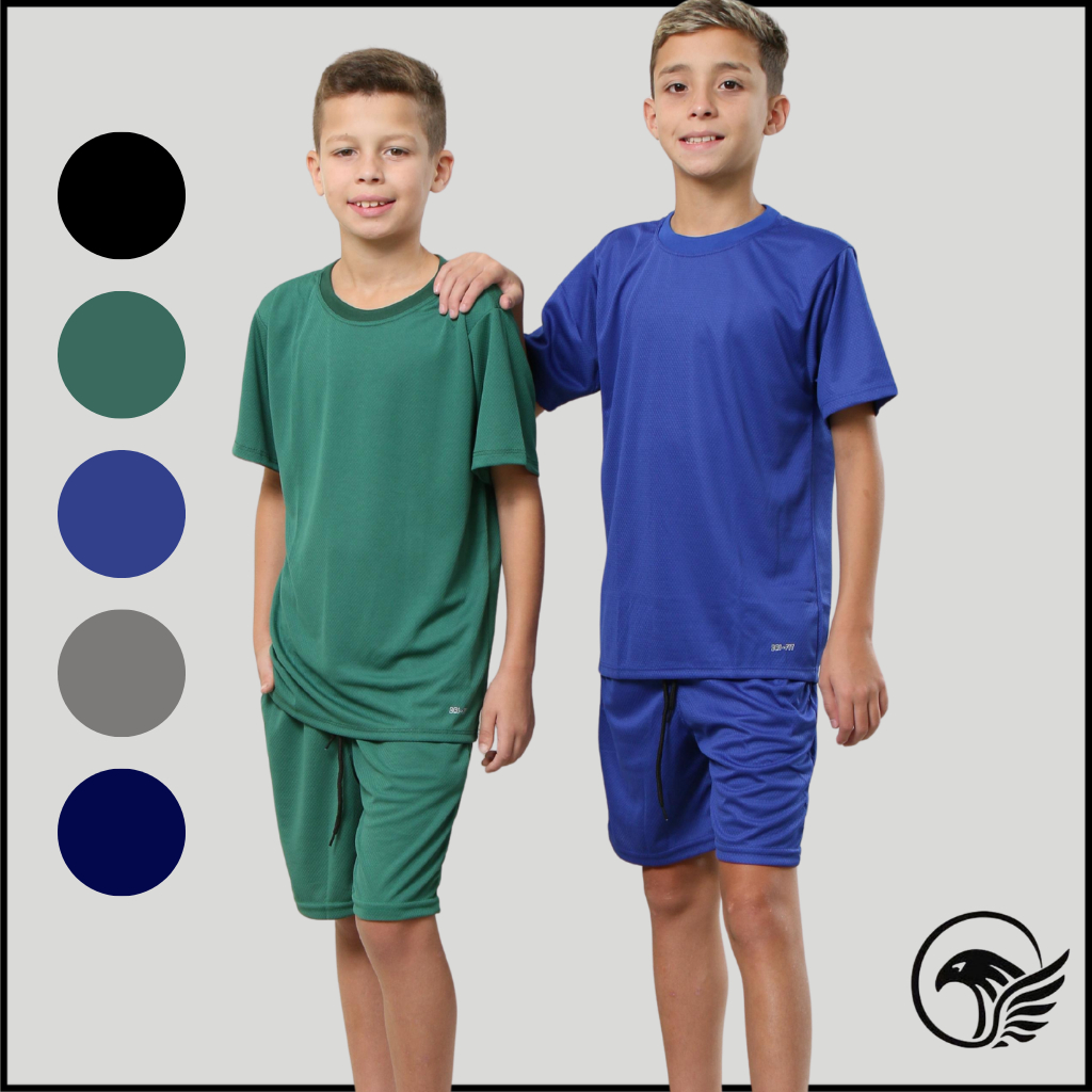 Conjunto Juvenil Menino Poliéster Premium Macio Confortável Bermuda + Camiseta Esportivo