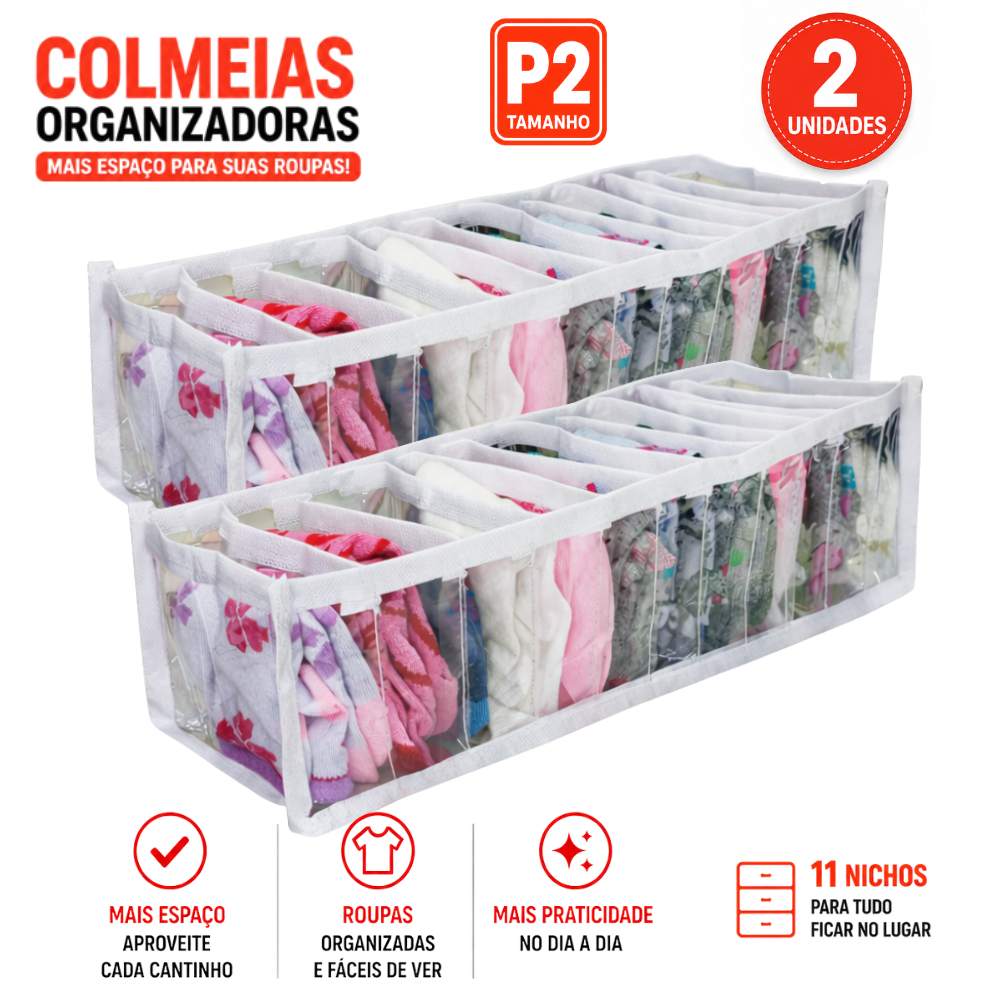Kit 2 Colmeia Organizadora Transparente Organizador de Gaveta Cuecas Calcinhas Meias 11 Divisórias