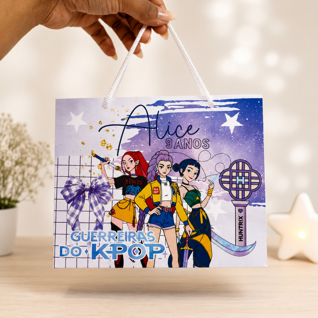 Sacolinha Personalizada Guerreiras do K POP com Nome | Lembrancinha Infantil para Festas  | PEGUE E MONTE