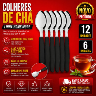12 Un e 6 Un de  Colheres de Chá Cabo Plástico Preta Resistente Linha Home More