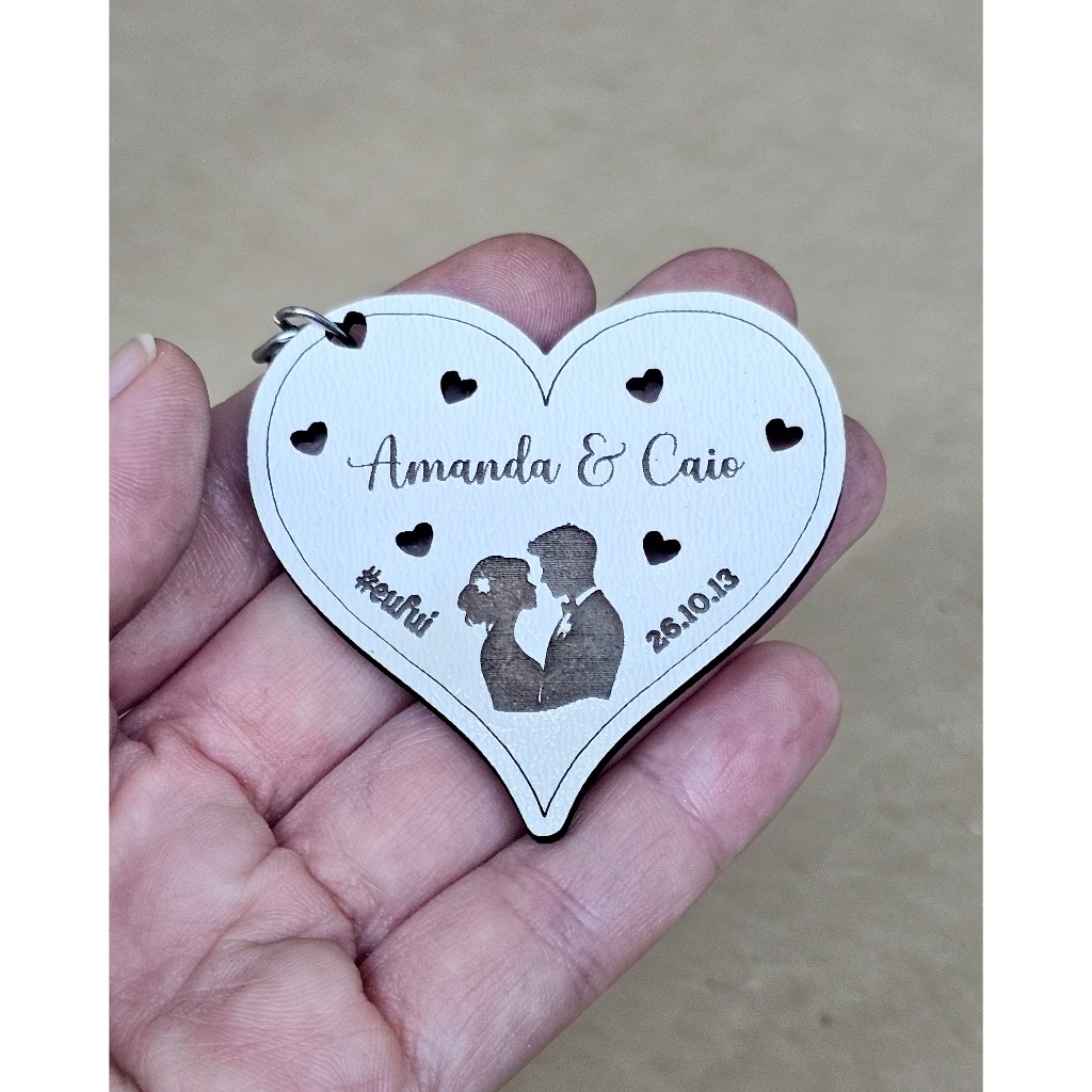 Kit 10 Chaveiro Coração Noivos Casamento MDF Personalizado Lembrancinha Noivado Padrinhos Atacado