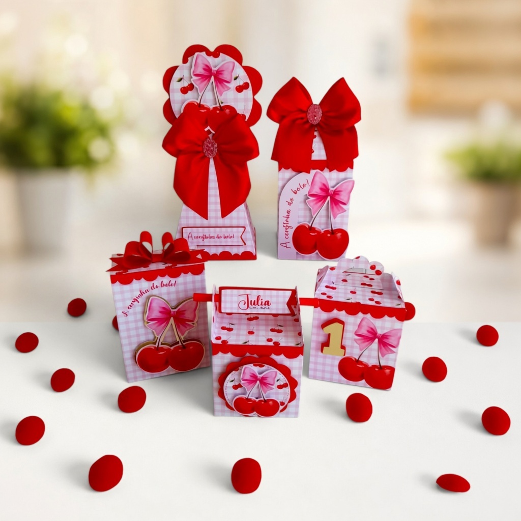 Kit Caixinhas Semi Luxo Cereja/Cerejinha Lembrancinha Festa Aniversário Personalizados