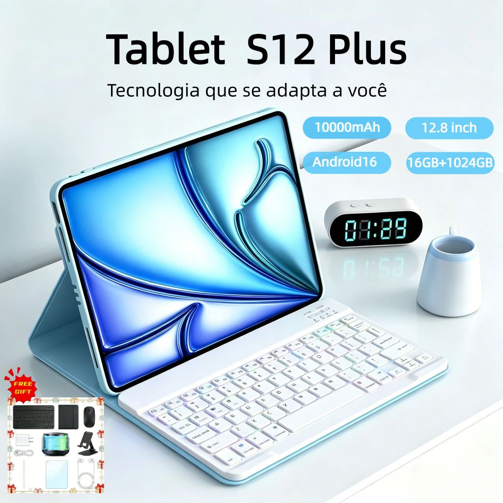 Combo with Keyboard and Mouse Tablet S12 Plus-12.8"inch 16GB+1024GB Android 16 10000mAh Ideal for Studies and Games 5G